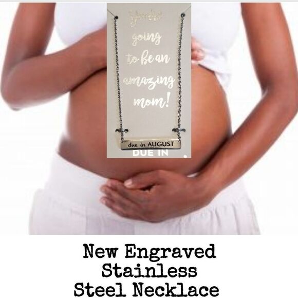 Occasionally Made Jewelry - August Due Date Maternity Engraved Stainless Steel Necklace NEW